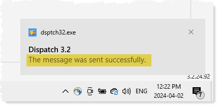 The message was sent successfully
